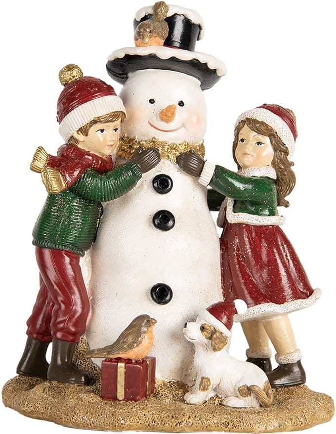 Clayre & Eef Kerstdecoratie Beeld Kinderen 13x10x16 cm Rood Kunststof