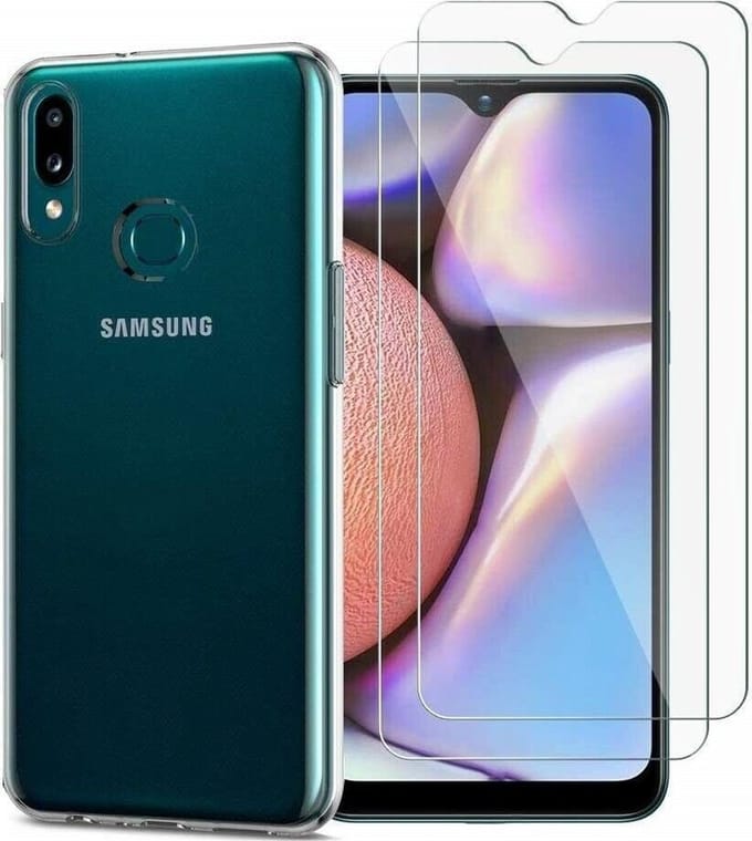 Silicone hoesje transparant met 2 Pack Tempered glas Screen Protector Geschikt voor: Samsung Galaxy A10s