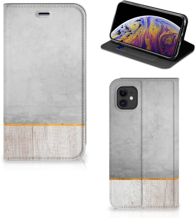 Apple iPhone 11 Book Wallet Case Wood Concrete