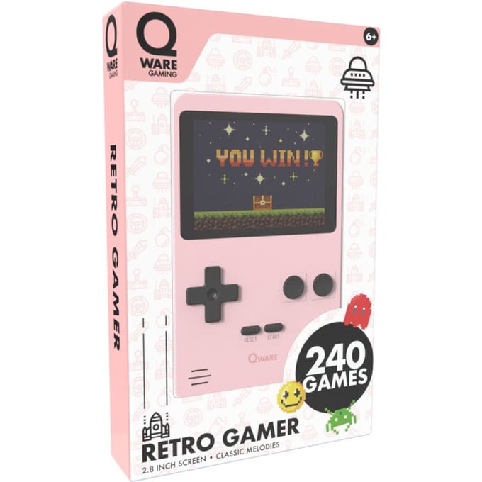Qware - Retro Gamer - Retro Spelcomputer - Retro Console - Mini Spelcomputer - 2.8 inch - 8-Bit - 240 Games - Klassiek - Nostalgie - Spelletjes - Roze