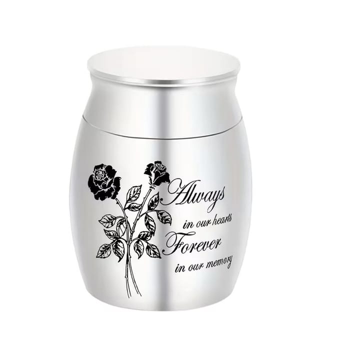 Mini urn met rozen en tekst,voor het bewaren van een klein beetje as