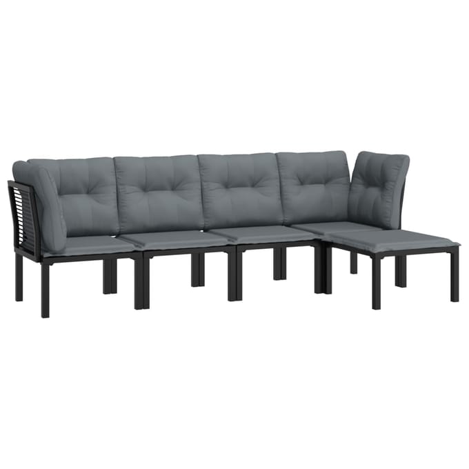 vidaXL - 5-delige - Loungeset - poly - rattan - zwart - en - grijs