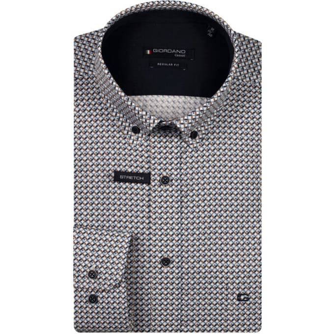 Giordano - Lange mouw overhemd - Mannen - M - Blauw - Katoen - 527020