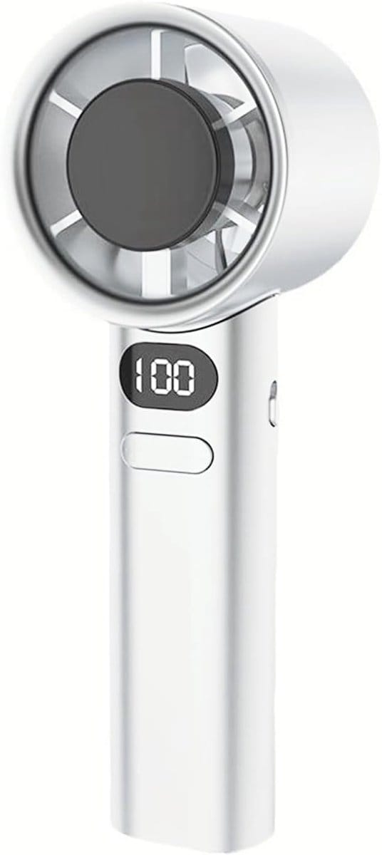 Draagbare Handventilator 120‑Snelheden – 2000 mAh – LED Display – USB Oplaadbaar – Compact & Stil – Wit – Summer Essentials