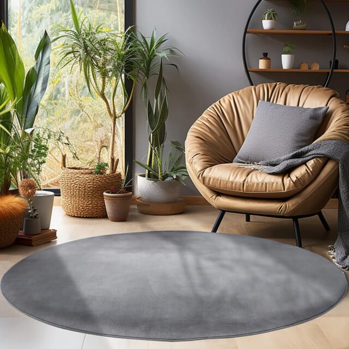 Sky Soft Uni Basic - Rond Vloerkleed - Laagpolig - Effen Kleur - Grijs - Woonkamer Tapijt- 160 CM Ø