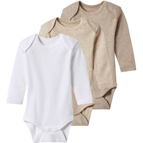 LUPILU Set van 3 baby rompers (wit/beige/donkerbeige, 74/80)