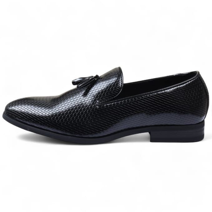 Zwarte formele loafers met kwastjes voor heren, instappers van leer