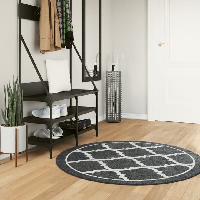 vidaXL - Vloerkleed - wasbaar - Ø - 120 - cm - zwart - en - wit