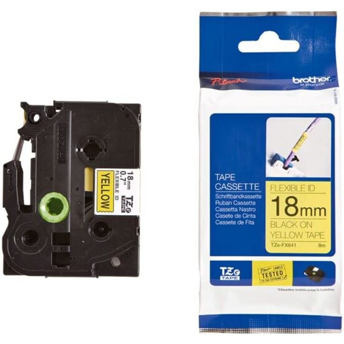 Laminated Tape for Labelling Machines Brother TZ-FX641 18 mm x 8 m Black/Yellow