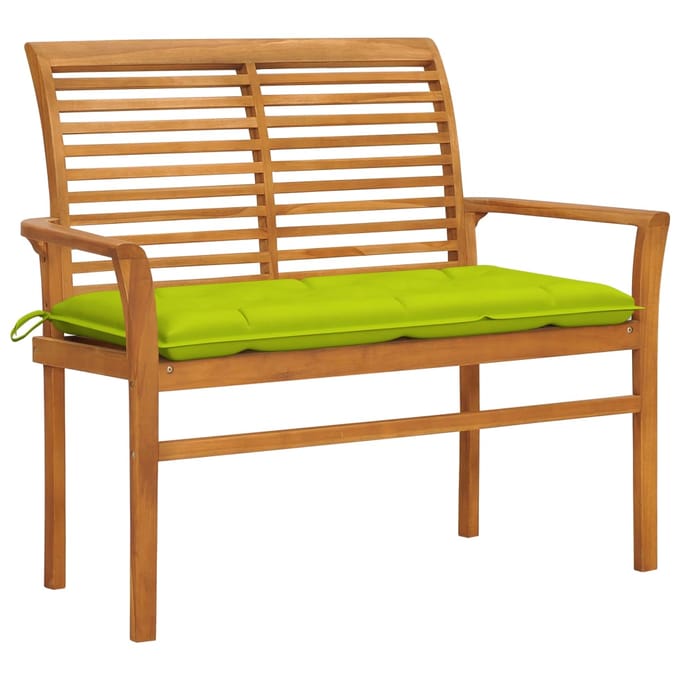 vidaXL - Tuinbank - met - heldergroen - kussen - 112 - cm - massief - teakhout