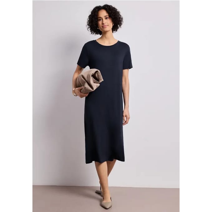 Midi-jurk met korte mouwen en splitdetail
