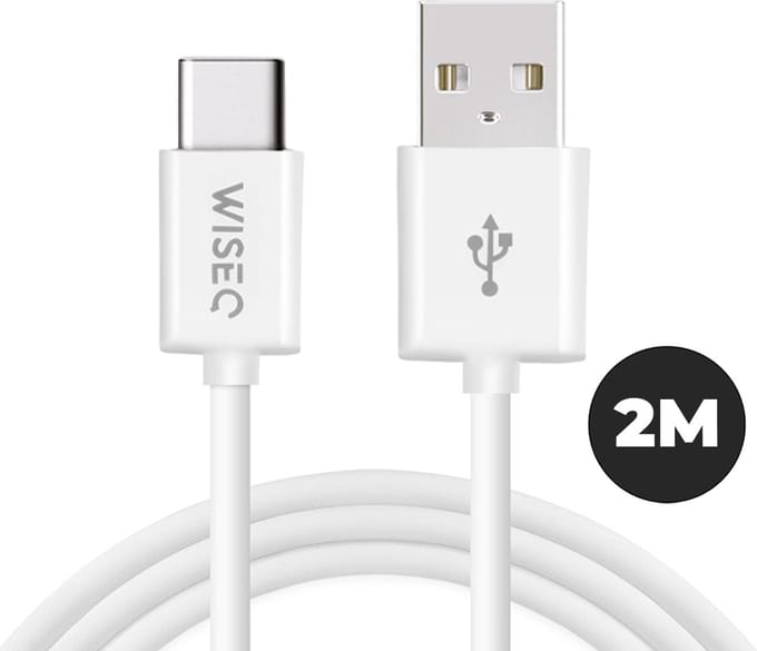 WISEQ USB C kabel - 3A USB naar USB C Kabel - 2 meter - Geschikt voor Samsung en iPhone - Wit