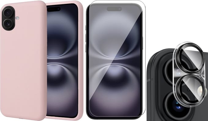 Hoesje geschikt voor iPhone 16 - Screenprotector Glas & Camera - Matte Case Roze met Fluweelzachte Binnenzijde