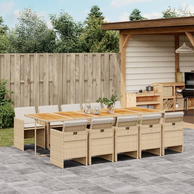 vidaXL - 11-delige - Tuinset - met - kussens - poly - rattan - beige
