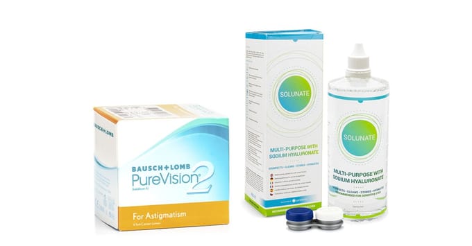 PureVision 2 for Astigmatism (6 lenzen) + Solunate Multi-Purpose 400 ml met lenzendoosje