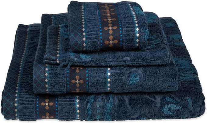Pip Studio Jasmin Jacquard Handdoek - 55x100 cm - Set van 3 - Donker Blauw