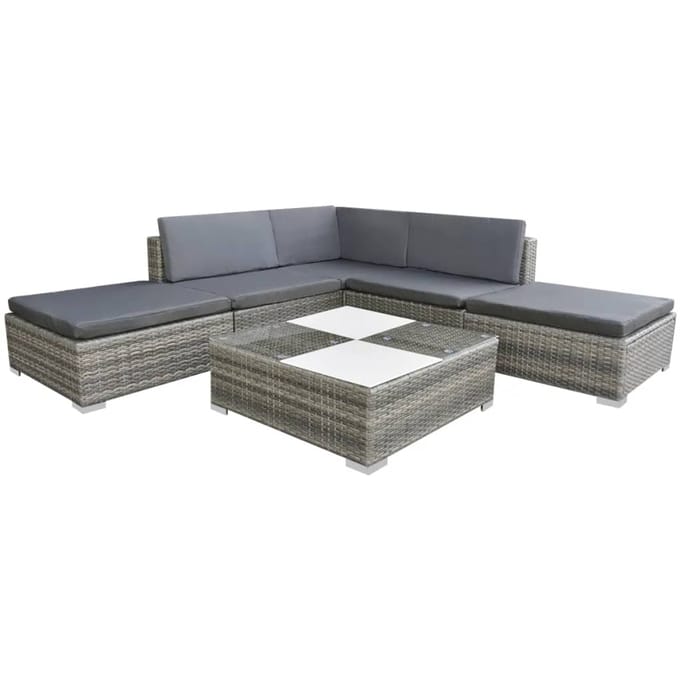 vidaXL - 6-delige - Loungeset - met - kussens - poly - rattan - grijs