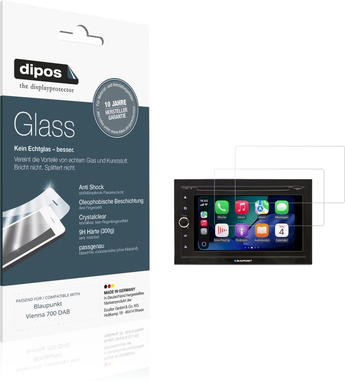 dipos – 2x Pantserfolie geschikt voor Blaupunkt Vienna 700 DAB | 9H Screenprotector