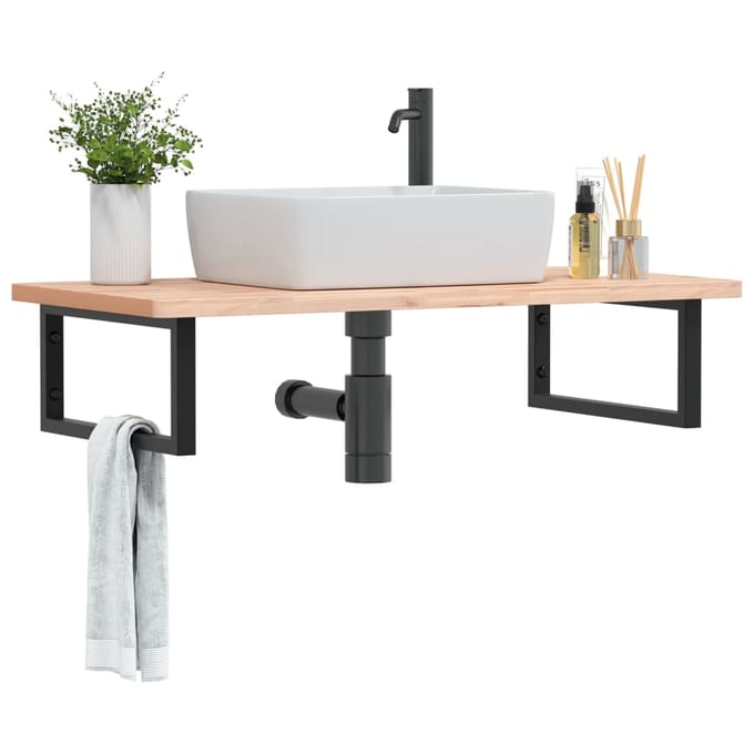 vidaXL - Badkamer - wandschap - staal - en - massief - beukenhout