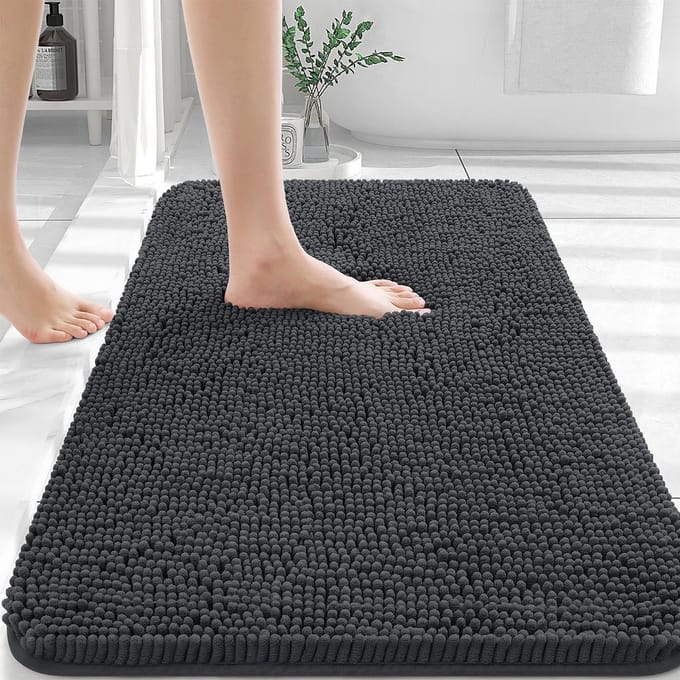 Homaxy - Antislip badmat - douchemat - Absorberende Badmat - Chenille Antislip Douchemat - Donkergrijs - 51x76cm