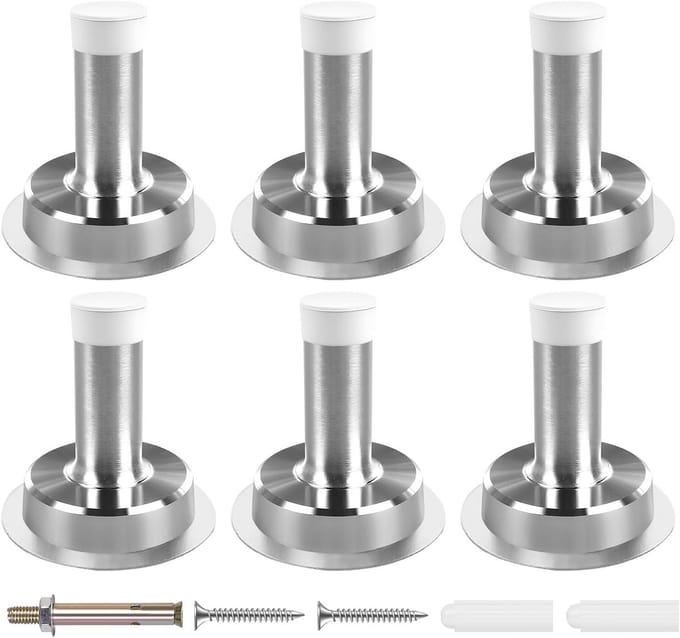 6x Zelfklevende Deurstoppers 5 cm Chroom - Rubberen Stootbumper voor Plint en Muur
