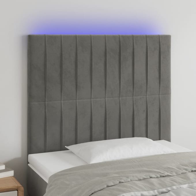 vidaXL - Hoofdbord - LED - 90x5x118/128 - cm - fluweel - lichtgrijs