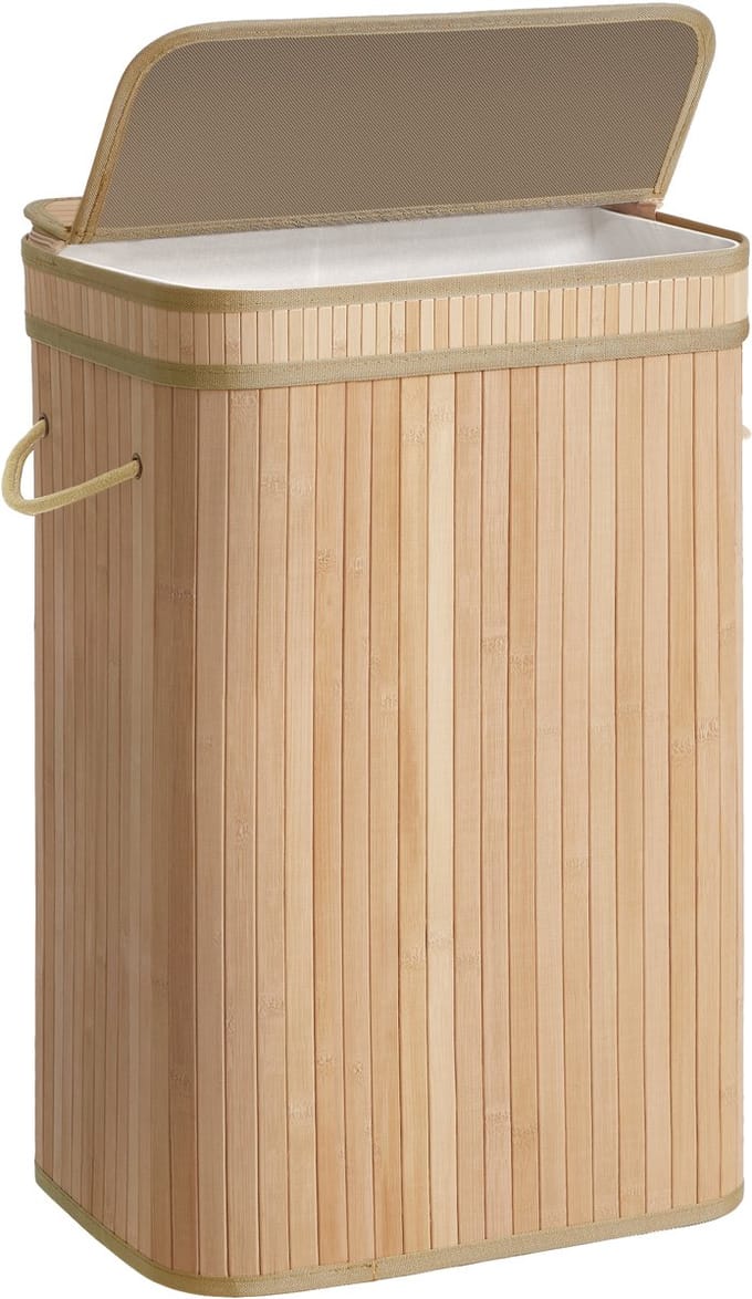 SONGMICS - Wasmand - Wasmand met Deksel - Bamboe - Uitneembare en Wasbare Waszak