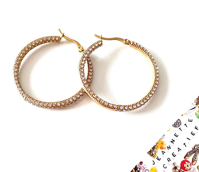 Jeannette-Creatief® - Chic - Oorringen RVS Goud met Strass - Oorringen - RVS - Feest - Party - Chic