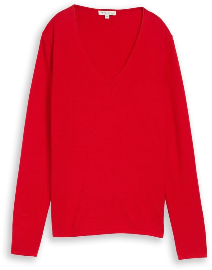 Tom Tailor - Gebreide trui met V-hals - Maat L - soft scarlet red