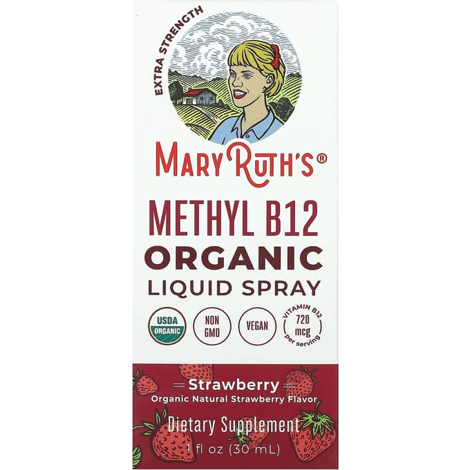 MaryRuth's, Spray Liquide Méthyl B12 Biologique, Force Extra, Fraise, 1 fl oz (30 ml)