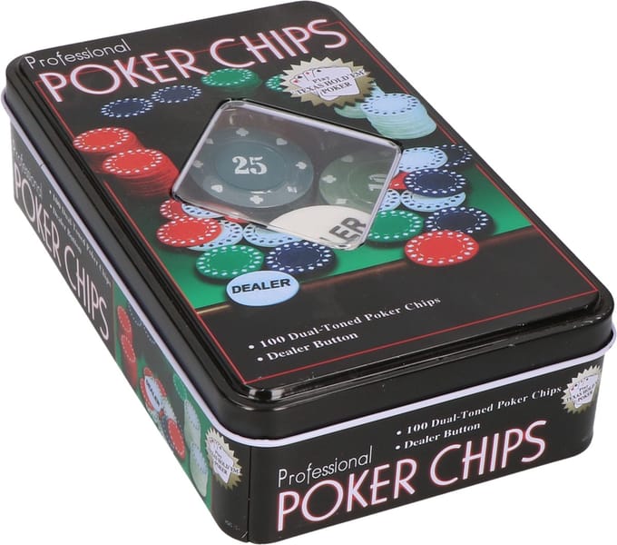 Poker Chips - Pokerset met dealer button - 100 stuks -