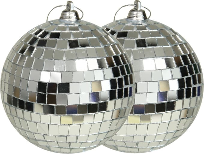 Othmar Decorations discobal kerstballen - 2x - zilver - 10 cm - kunststof - spiegelbol