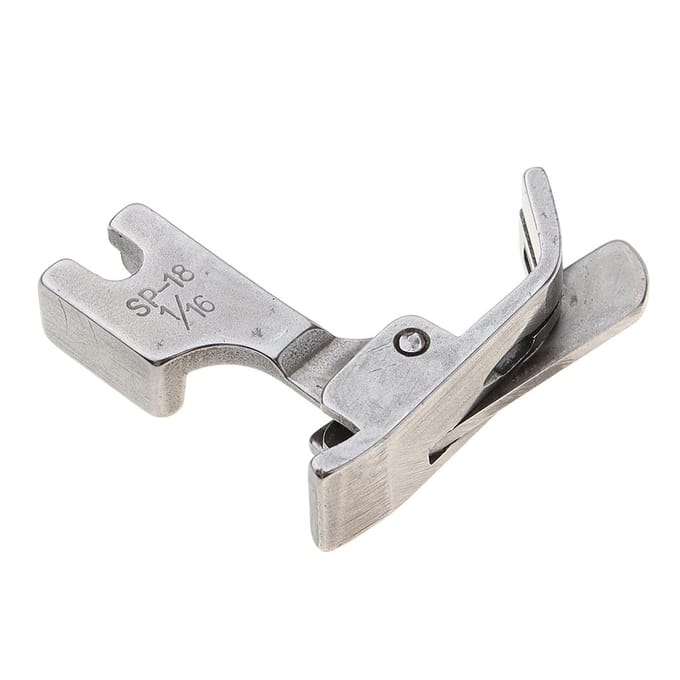 Pied-de-biche articulé pour machine à coudre industrielle avec guide droit SP18 taille 1 Size 2 argenté