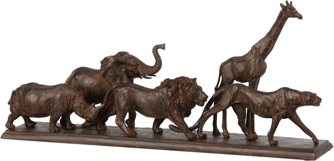 J-Line decoratie 5 Dieren Op Een Rij - polyresin - bruin - small