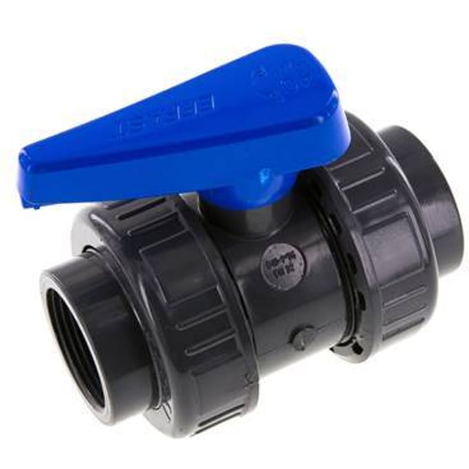 PVC 2-weg Kogelkraan Dubbele Wartel Rp 1 1/4'' EPDM