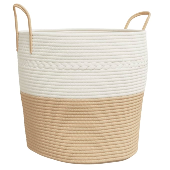 vidaXL - Opbergmand - Ø - 43x38 - cm - katoen - beige - en - wit