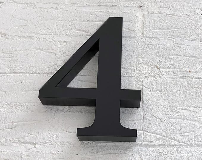 Huisnummer 4 RVS Zwart 3D - Hoogte 20 cm - Dikte 3 cm - Promessa-Design - Type 3D/20/Zwart Roma.