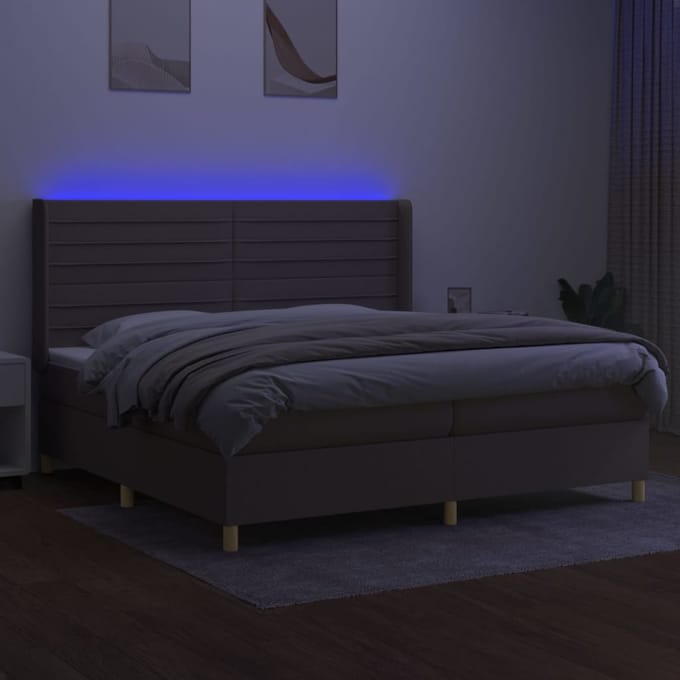 vidaXL - Boxspring - met - matras - en - LED - stof - taupe - 200x200 - cm