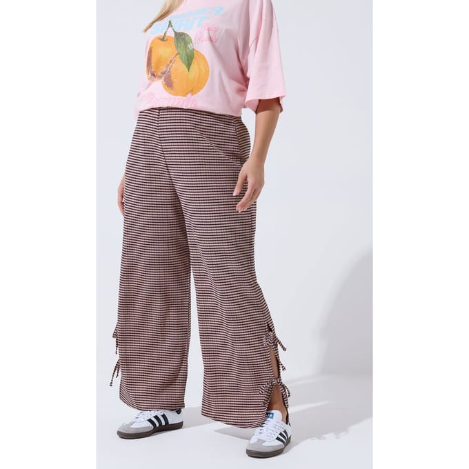 Limited Collection Roze Geruite Broek Met Strik Aan De Zijkant Size 48