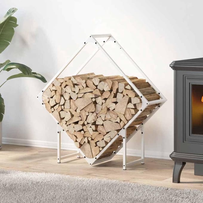 Houtrek - Houtopslag - Haardhout Opslag - Koudgewalst Staal - 80x25x80 cm - Wit