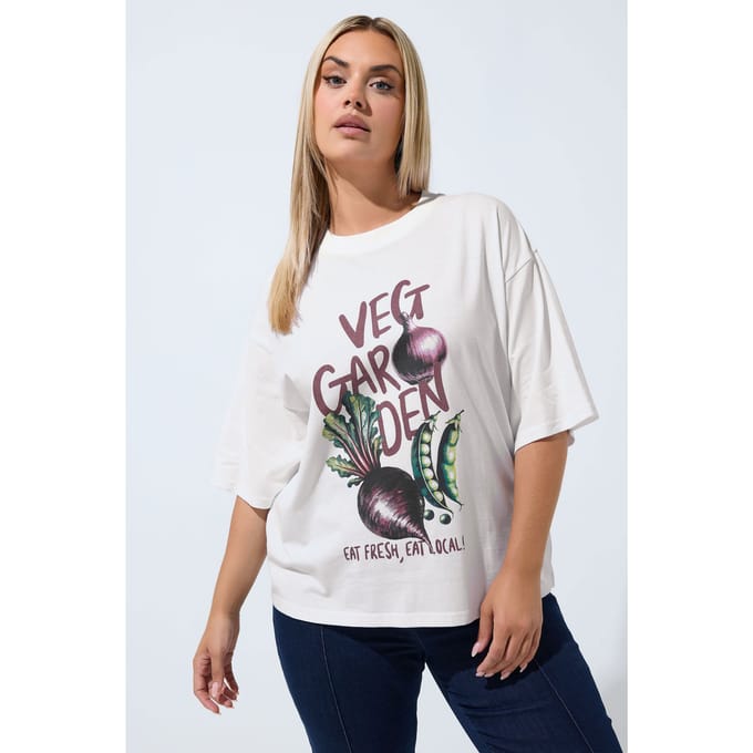 Limited Collection Wit Boxy Tshirt Met 'Veg Garden'afbeelding Size 48