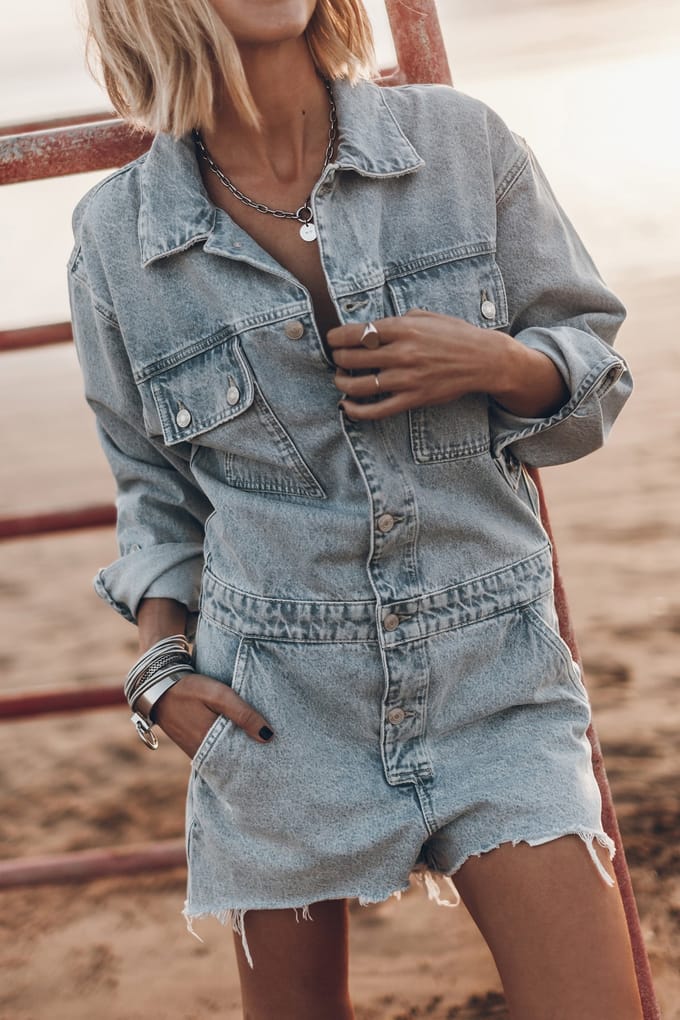 Mikuta The Blue Short Denim Jumpsuit Größe: S | Jumpsuits Outlet | Damen | Blau