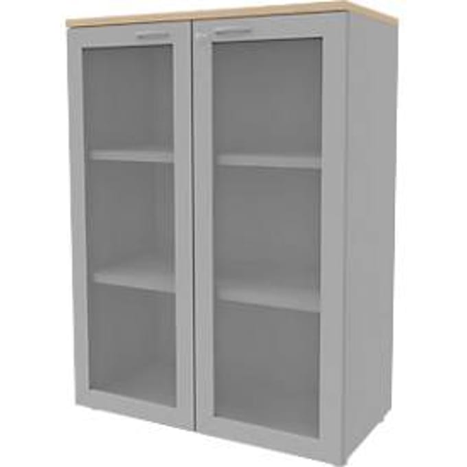 Glasdeurkast ARLON OFFICE, 3 dossierhoogtes, deuren met kader, B 900 mm, eiken decor