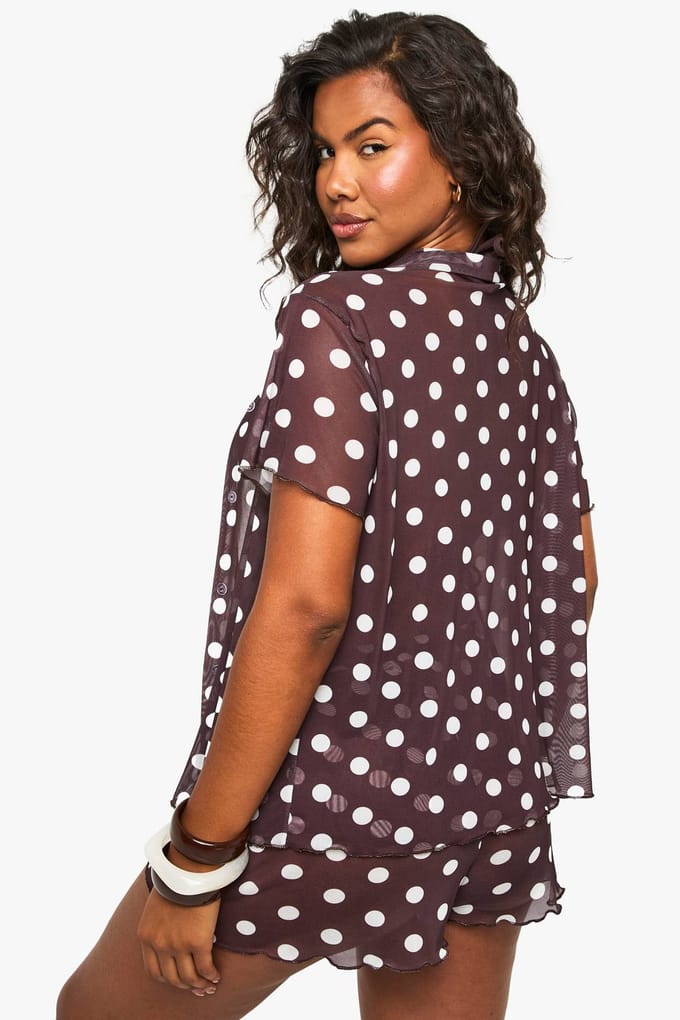 boohoo Dames Strandshirt met stippenprint | Brown | Maat: Small