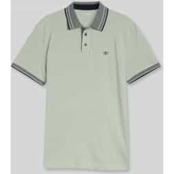 Tom Tailor - Piqué poloshirt met logo-print - Maat M - soft greyish green