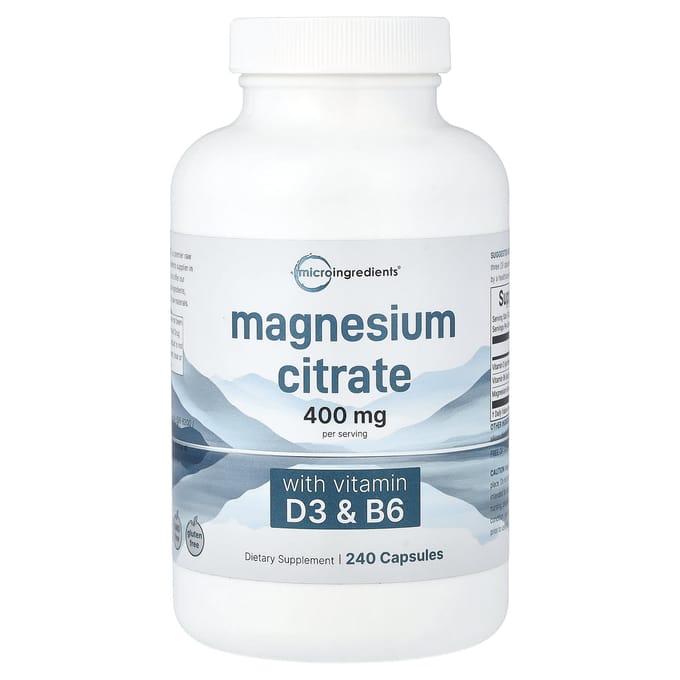 Micro Ingrediënten, Magnesiumcitraat (met Vitamines D3 en B6), 240 capsules