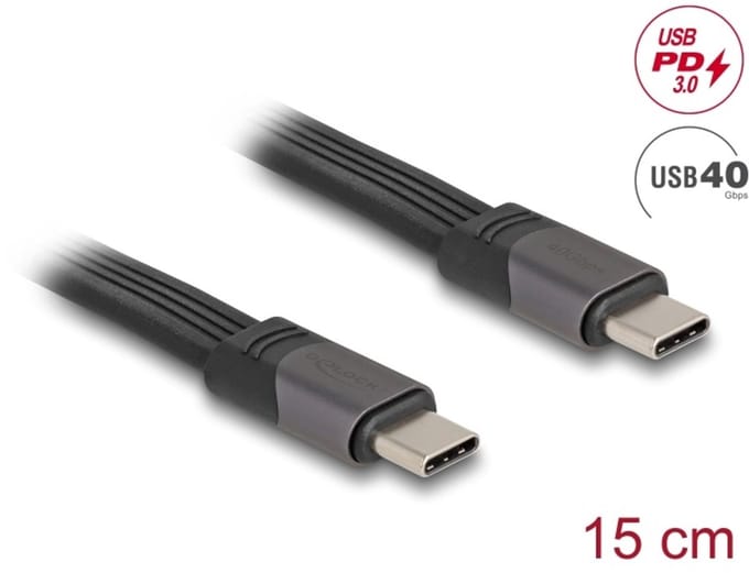 Delock USB 40 Gbps FPC Flat Ribbon Cable USB Type-C™ to USB Type-C™ 15 cm PD 3.0 100 W E-Marker