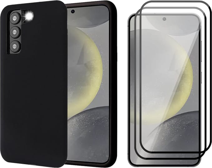 Hoesje geschikt voor Samsung Galaxy S24 Plus - 2x Screenprotector Volledig Dekkend Glas - Mat Back Case Zwart
