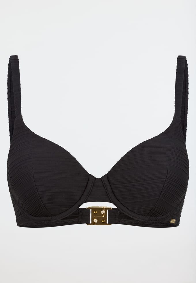 Bikinitop met schaalvormig decolleté, zwart - aquablauw 40B