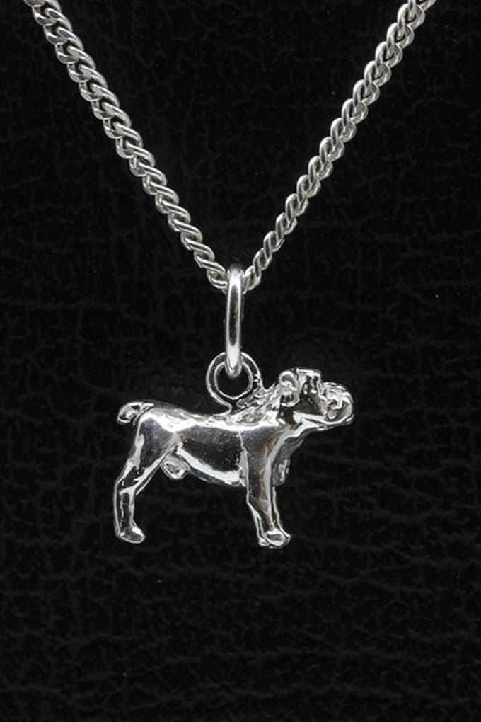 Zilveren Old english bulldog ketting hanger - klein